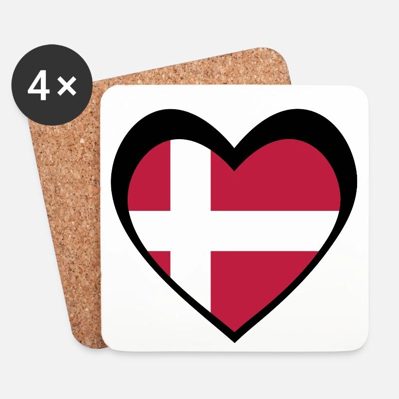 Danmark Sort Hjerte – Kærlighed til Danmark - Coasters (set of 4) - white