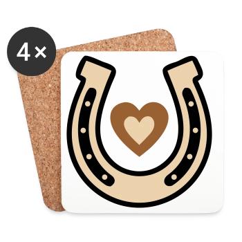 Fer à cheval Cœur Porte-bonheur Équitation - Dessous de verre (lot de 4) - blanc - Devant