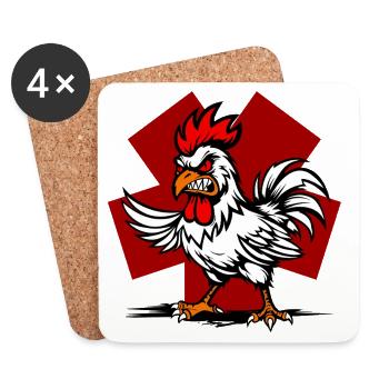 Cartoon rooster on red background - Coasters (set of 4) - white - Front