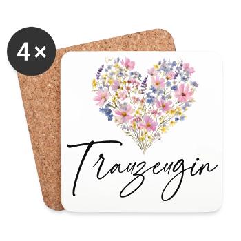 Flower Heart - Maid of Honor - Personalizable - Coasters (set of 4) - white - Front