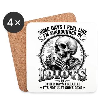 Skeleton Drinking Coffee Idiots - Coasters (set of 4) - white - Front