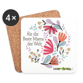 Blumen für die beste Mama - Untersetzer (4er-Set) - Weiß - Vorne