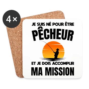 né pour être pêcheur / cadeau humour pêche - Dessous de verre (lot de 4) - blanc - Devant