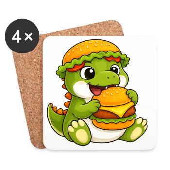 Mignon dessin animé T-Rex, Dino Burger, Reptile de restauration rapide - Dessous de verre (lot de 4) - blanc - Devant