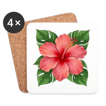 Cadeau de Noël de fleurs d’hibiscus hawaïen, fleurs d’hibiscus - Dessous de verre (lot de 4) - blanc - Devant