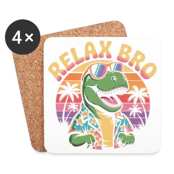 Relax Bro Retro T-Rex Dinosaur - Dessous de verre (lot de 4) - blanc - Devant