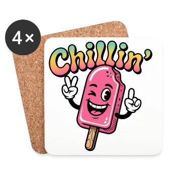 Dessin animé rétro Chillin Pink Popsicle - Dessous de verre (lot de 4) - blanc - Devant