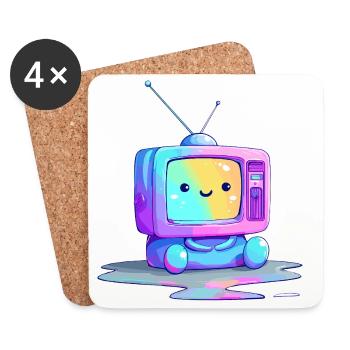 Regenbogen TV Kuscheltier - Untersetzer (4er-Set) - Weiß - Vorne