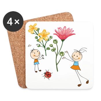 Kinderjubel mit bunten Blumen - Untersetzer (4er-Set) - Weiß - Vorne