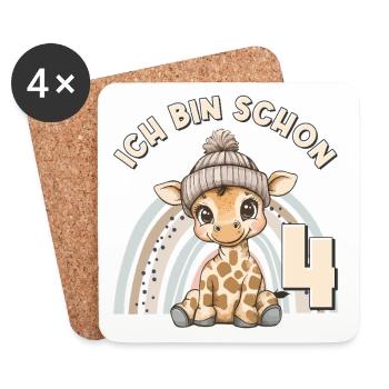 4e anniversaire girafe arc-en-ciel mignonne mignonne - Dessous de verre (lot de 4) - blanc - Devant