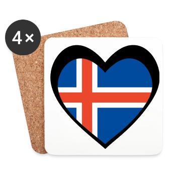 Ísland Svart Hjarta – Ást til Íslands - Dessous de verre (lot de 4) - blanc - Devant