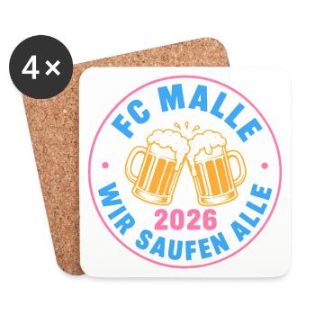 Malle 2026 FC Malle wir saufen alle - Untersetzer (4er-Set) - Weiß - Vorne