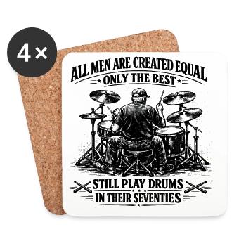 Batteur 70 Ans Musique Humour Cadeau Anniversaire - Dessous de verre (lot de 4) - blanc - Devant