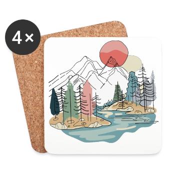 Landschaft: Bergboho, Natur, Minimalist. - Untersetzer (4er-Set) - Weiß - Vorne