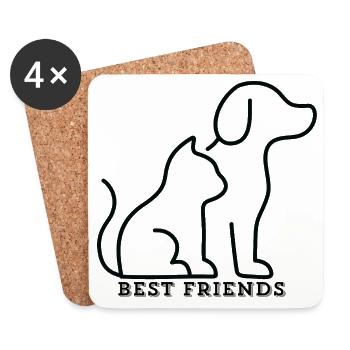 BEST FRIENDS – Katze & Hund Liebe - Untersetzer (4er-Set) - Weiß - Vorne