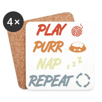 Joue Ronronn, Sommeil, Répéte. - Dessous de verre (lot de 4) - blanc - Devant