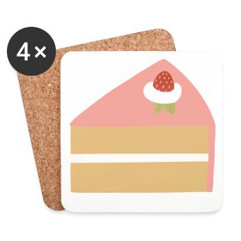 Illustration de la part de gâteau aux fraises roses - Dessous de verre (lot de 4) - blanc - Devant