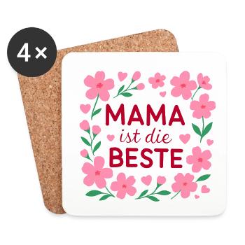 Mama ist die Beste – Blumenrahmen - Untersetzer (4er-Set) - Weiß - Vorne