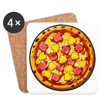 Hawaii-Pizza Illustration - Untersetzer (4er-Set) - Weiß - Vorne