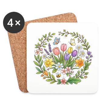 Spring floral wreath of tulips - Coasters (set of 4) - white - Front