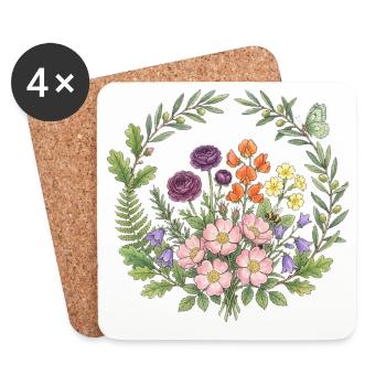 Frohes duftendes frisches Frühlings-Blumenzirkel - Untersetzer (4er-Set) - Weiß - Vorne