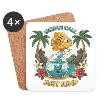 Poisson Liberté Cartoon Humoristique  - Dessous de verre (lot de 4) - blanc - Devant