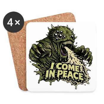 Ich komme in Frieden Alien Monster Shirt - Untersetzer (4er-Set) - Weiß - Vorne