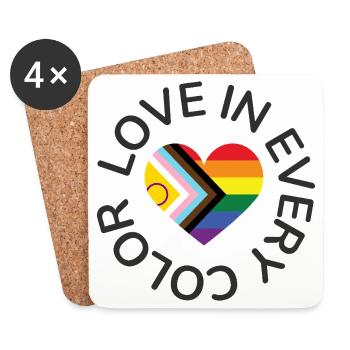 Cœur arc-en-ciel de l’amour dans toutes les couleurs LGBTQIA - Dessous de verre (lot de 4) - blanc - Devant