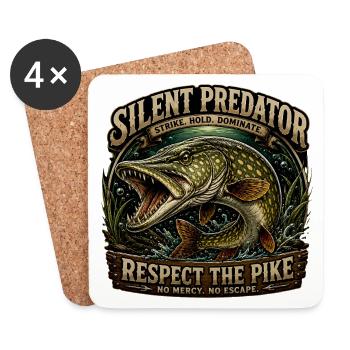 Silent Predator – Aggressives Hechtfang-Design - Untersetzer (4er-Set) - Weiß - Vorne