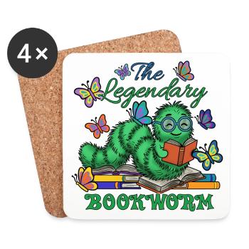 Der legendäre Bücherwurm - Untersetzer (4er-Set) - Weiß - Vorne