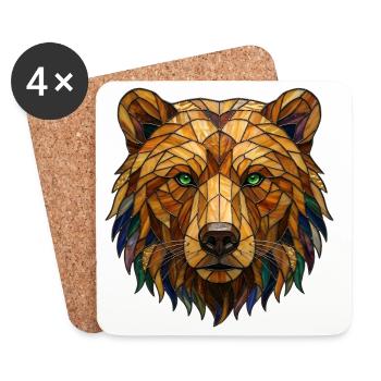 Portrait d’ours en vitrail mosaïque - Dessous de verre (lot de 4) - blanc - Devant