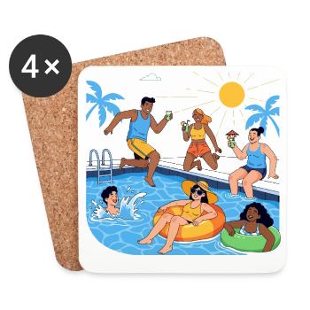 Fête estivale près de la piscine Bonne humeur - Dessous de verre (lot de 4) - blanc - Devant