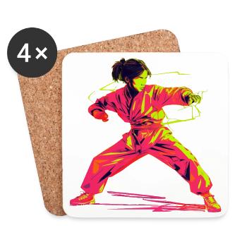 Karate Mädchen Retrowave - Untersetzer (4er-Set) - Weiß - Vorne