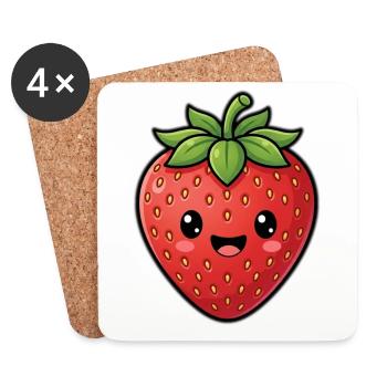Cute Strawberry - Summer Fruit Kawaii Cute - Coasters (set of 4) - white - Front