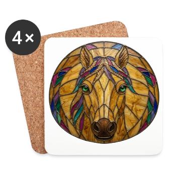 Illustration de la mosaïque de cheval en vitrail - Dessous de verre (lot de 4) - blanc - Devant