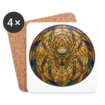 Illustration de mosaïque de toile d’araignée en vitrail - Dessous de verre (lot de 4) - blanc - Devant