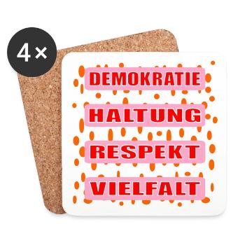 VIELFALT HALTUNG DEMOKRATIE - Untersetzer (4er-Set) - Weiß - Vorne