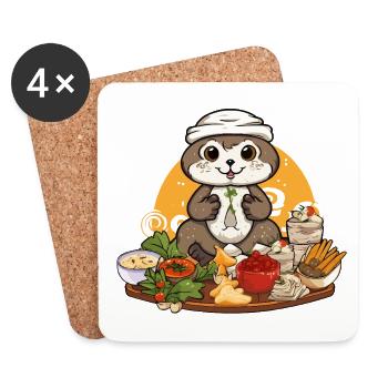 Otter mit Festmahl – Cartoon-Charme - Untersetzer (4er-Set) - Weiß - Vorne