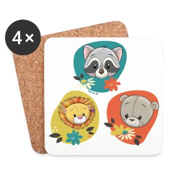 Waschbär Löwe Bär - Untersetzer (4er-Set) - Weiß - Vorne