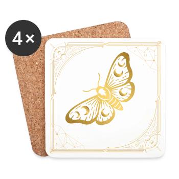 Golden Butterfly in Art Deco Frame - Coasters (set of 4) - white - Front