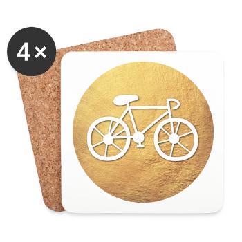Bicycle Circle Gold Luxury Fan Road Bike Riding Hobby - Coasters (set of 4) - white - Front