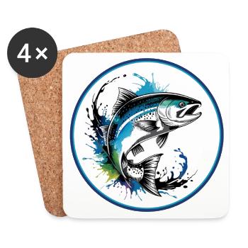Springender Lachs - Untersetzer (4er-Set) - Weiß - Vorne