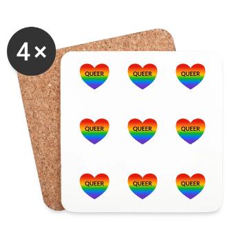 Queer Rainbow Hearts Pattern - Coasters (set of 4) - white - Front