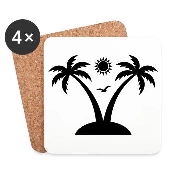 Tropical Island Sticker - Palm and Sun Design - Coasters (set of 4) - white - Front