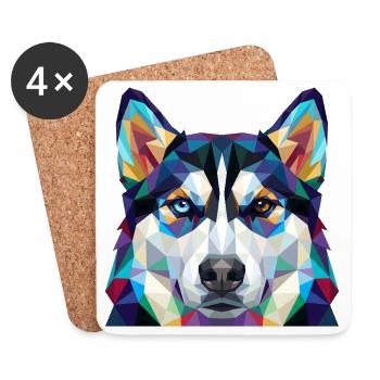 Geometrisch-Husky-Heterochromie-Pop-Art - Untersetzer (4er-Set) - Weiß - Vorne