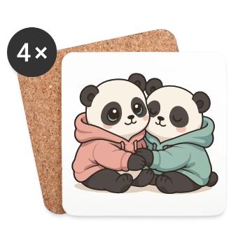 Kuschelnde Pandas: Kawaii Pastell Grafik - Untersetzer (4er-Set) - Weiß - Vorne