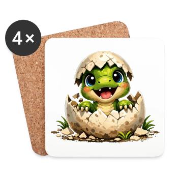 Cute baby dinosaur hatches from the egg - Coasters (set of 4) - white - Front
