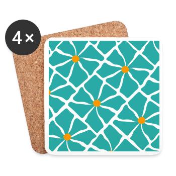 Türkis Blüten Mosaik Muster - Untersetzer (4er-Set) - Weiß - Vorne