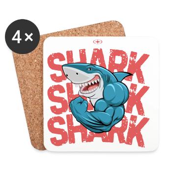 Requin Musclé PopArt Marin - Dessous de verre (lot de 4) - blanc - Devant