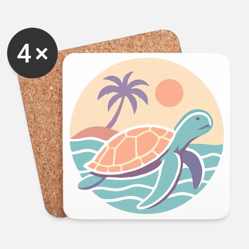 Retro turtle on the beach - Coasters (set of 4) - white